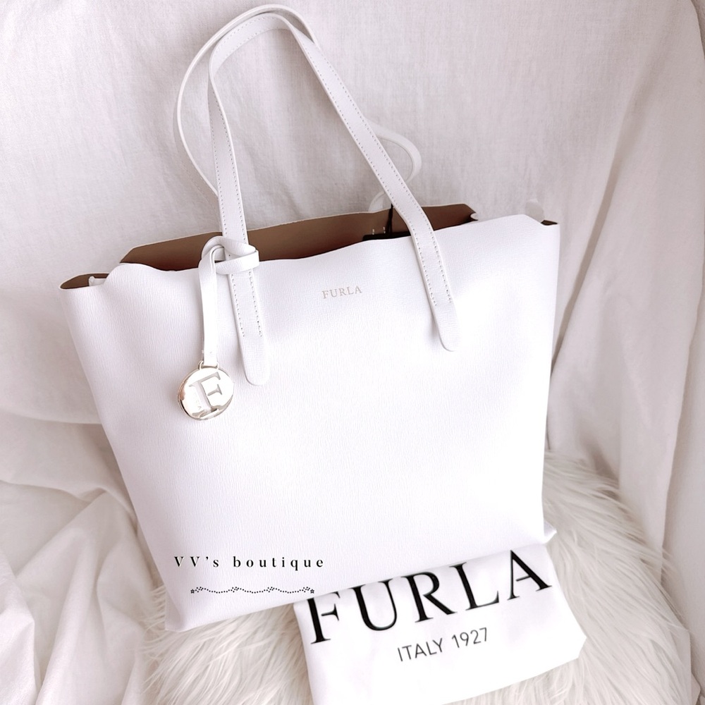 Furla Sally Medium Saffiano Leather Tote Chalk White NWT *RARE*